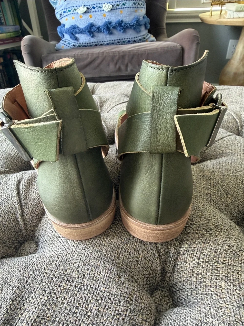 Free People Olive Green Strappy Ankle Buckle Sandals